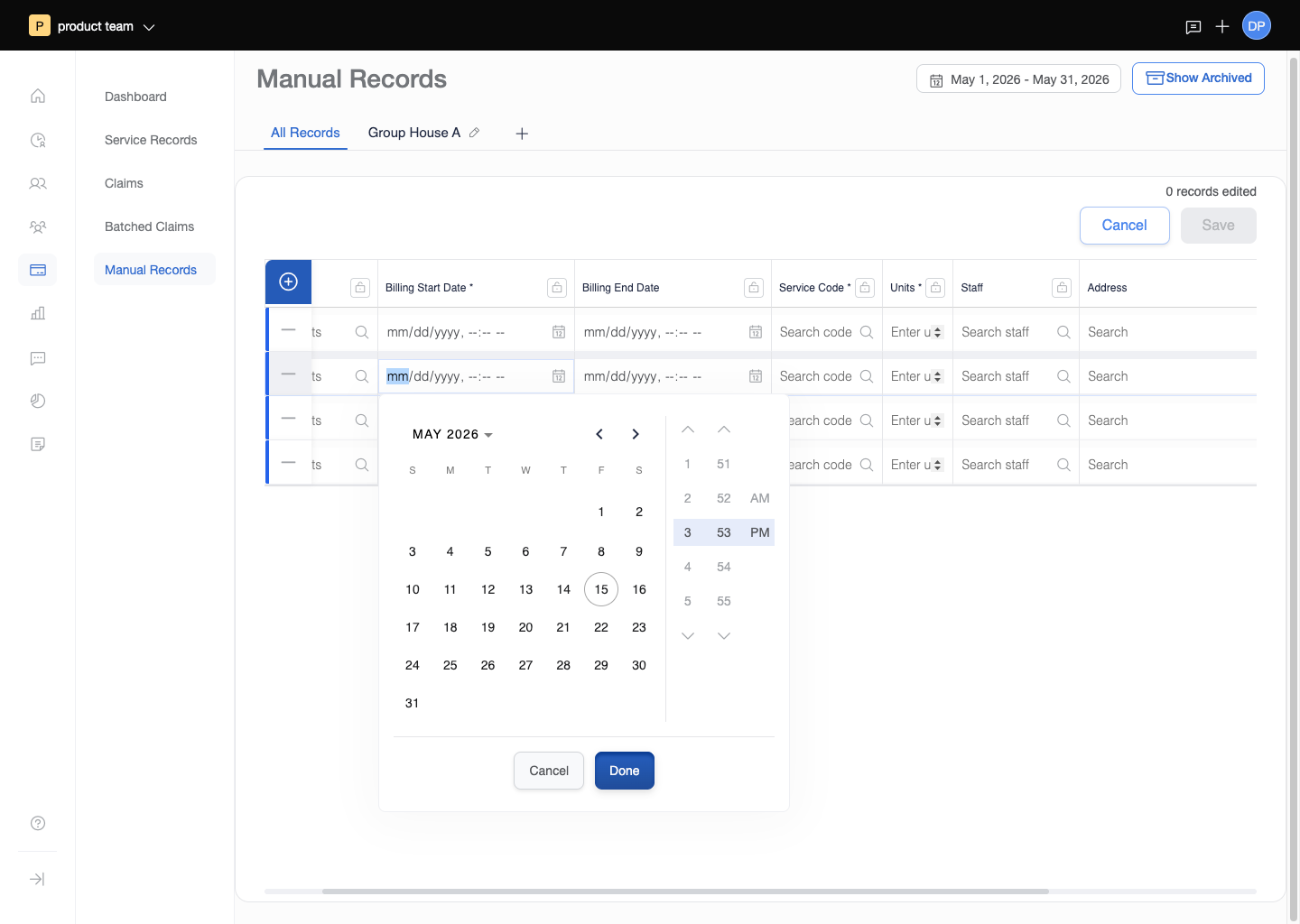 Manual billing records
