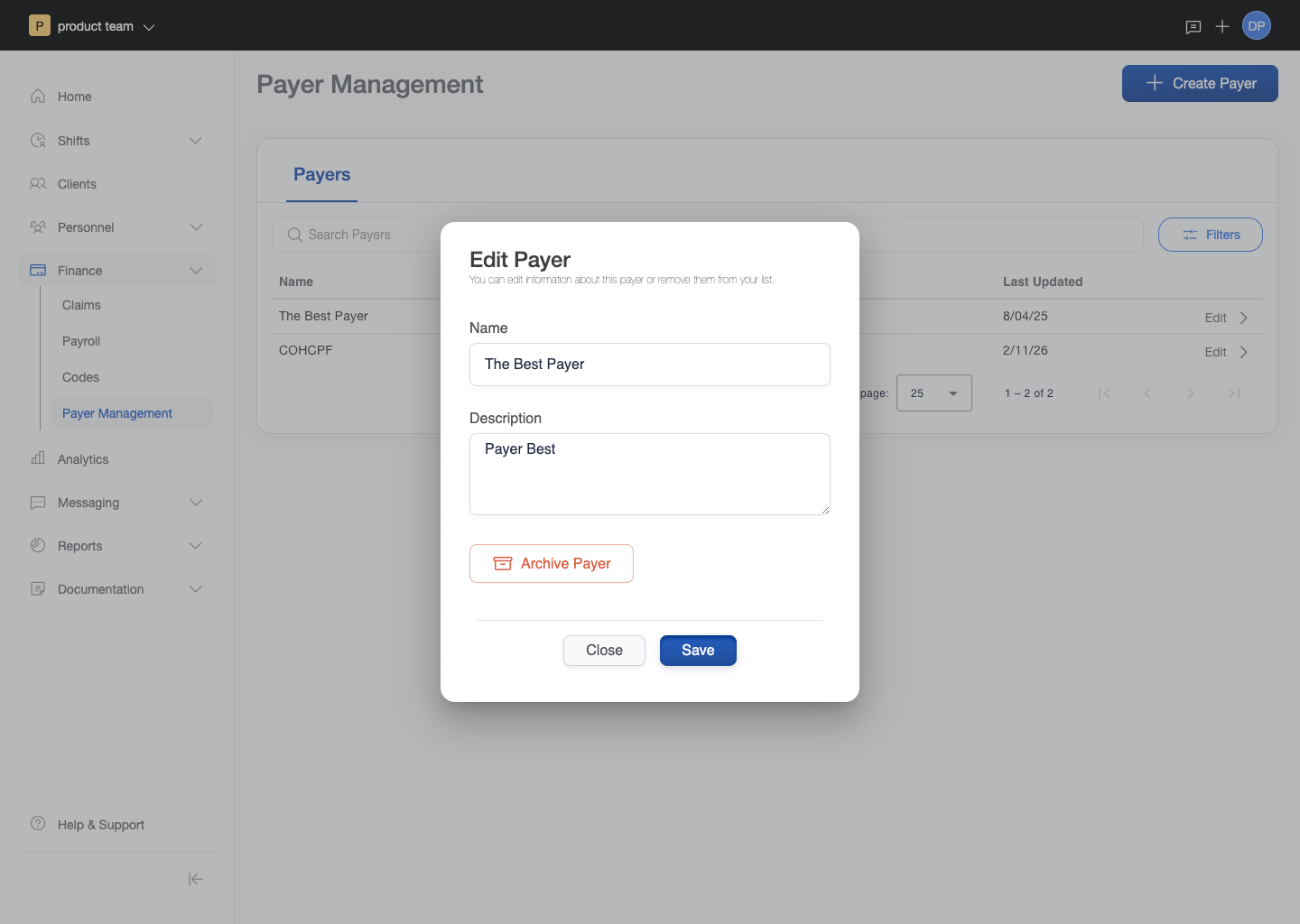 Payer management