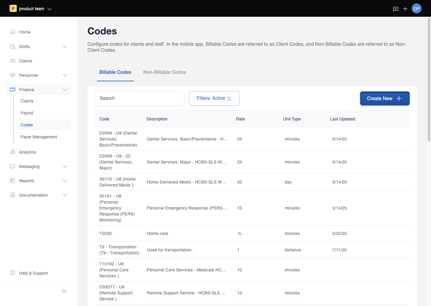 Service codes