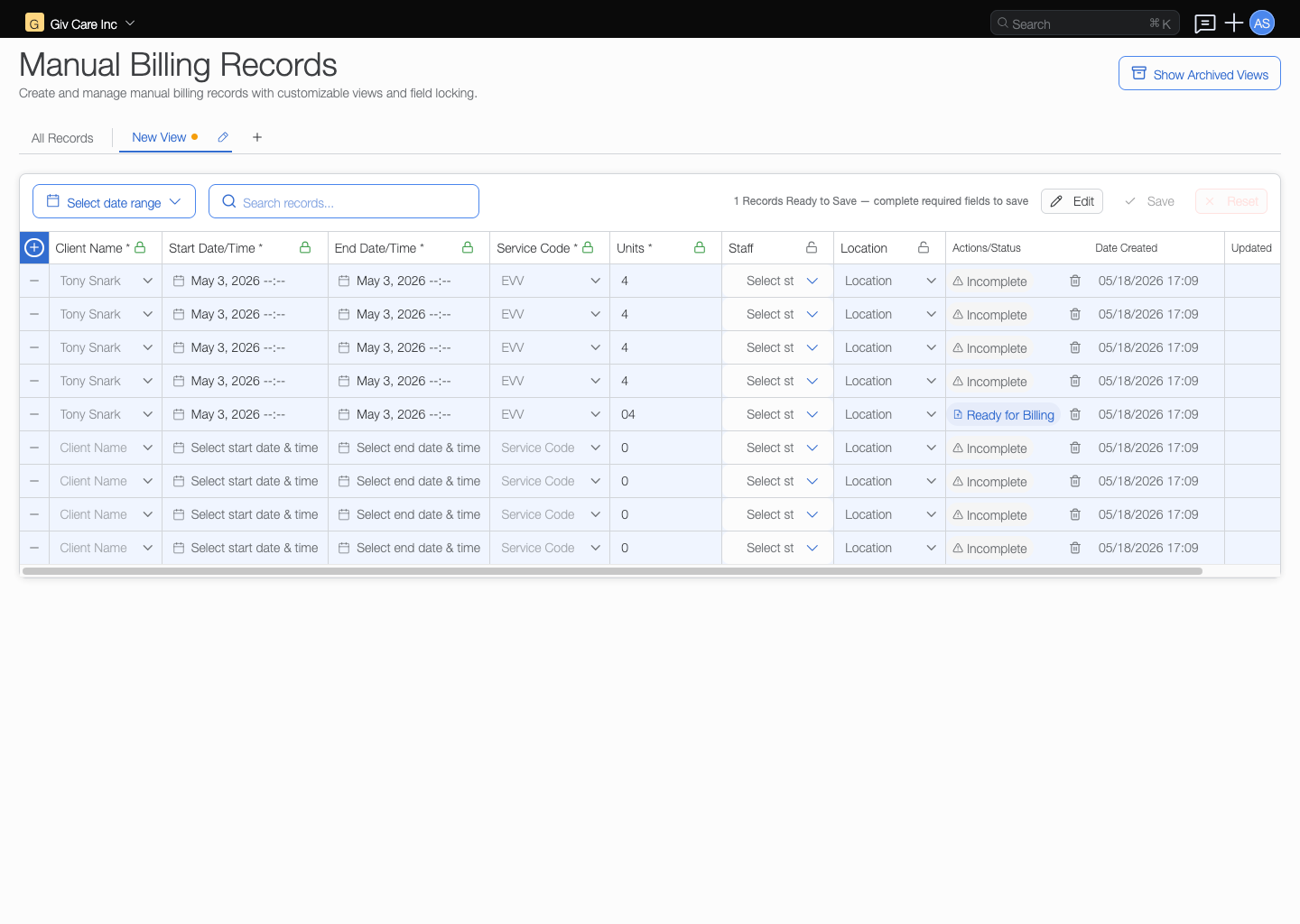 Manual billing prototype