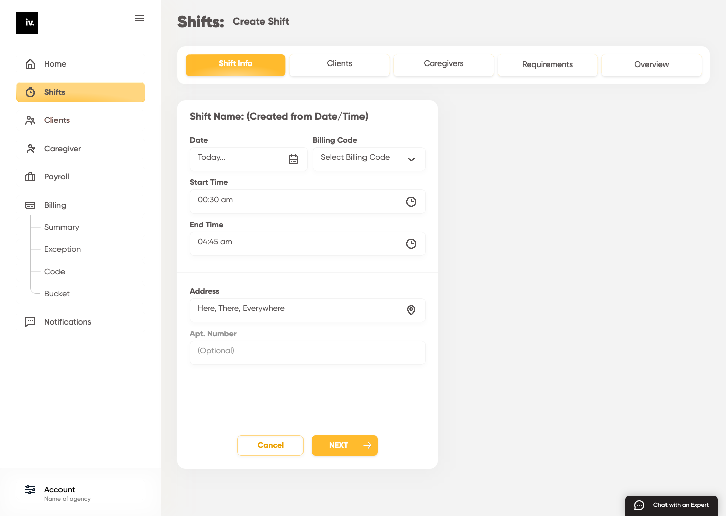 Shift creation flow