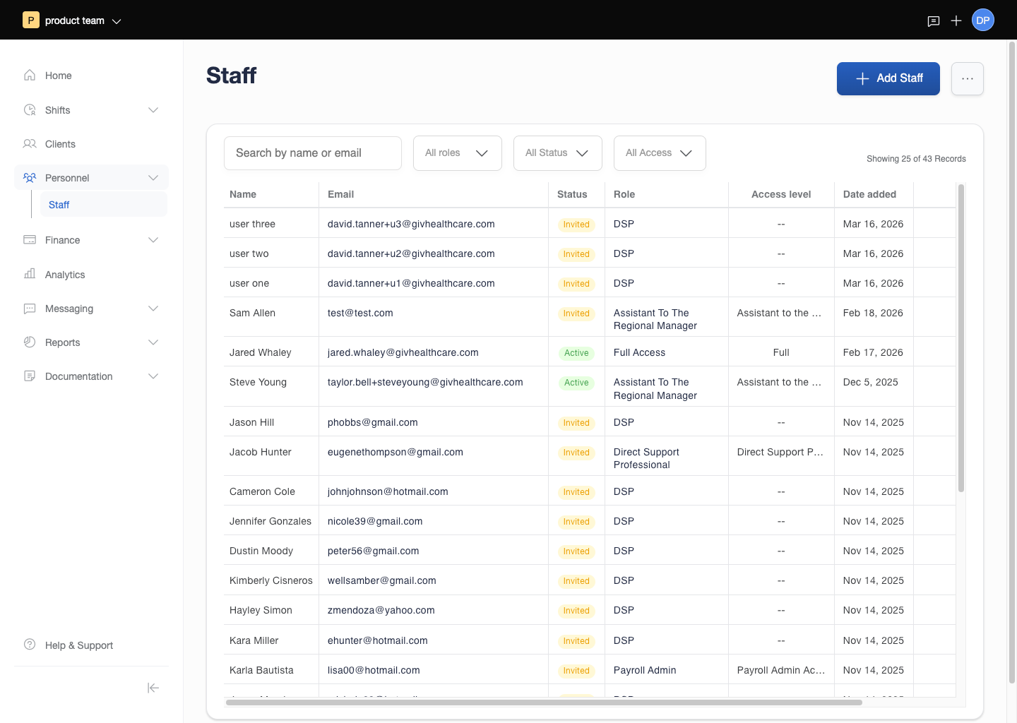 Staff management